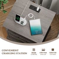 Anymaple Farmhouse Collection Silver Gray 2-Drawer Nightstand with Charging Station with built-in charging station, AC outlets and USB ports