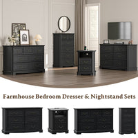 Anymaple Farmhouse Collection Black 6-Drawer Wide Dresser for Bedroom with deep storage drawers, metal handles and farmhouse bedroom style, farmhouse bedroom set view