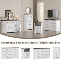 Anymaple Farmhouse Collection White 6-Drawer Wide Dresser for Bedroom with deep storage drawers, metal handles and farmhouse bedroom style, farmhouse bedroom set view