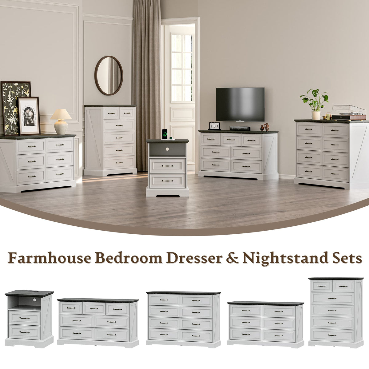 HLG039  Farmhouse 7 Drawers Dresser for Bedroom