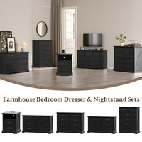 Anymaple Farmhouse Collection Black 7-Drawer Wide Dresser for Bedroom with deep storage drawers, metal handles and farmhouse bedroom style, farmhouse bedroom set view