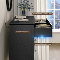 Anymaple Farmhouse Collection Black 8-Drawer Tall Dresser for Bedroom with deep storage drawers, metal handles and farmhouse bedroom style, smooth drawer and anti-slip detail