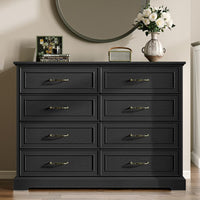 Anymaple Farmhouse Collection Black 8-Drawer Tall Dresser for Bedroom with deep storage drawers, metal handles and farmhouse bedroom style, styled bedroom room view