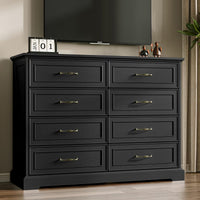 Anymaple Farmhouse Collection Black 8-Drawer Tall Dresser for Bedroom with deep storage drawers, metal handles and farmhouse bedroom style, TV stand room view