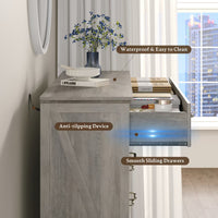 Anymaple Farmhouse Collection Gray Oak 8-Drawer Tall Dresser for Bedroom with deep storage drawers, metal handles and farmhouse bedroom style, smooth drawer and anti-slip detail