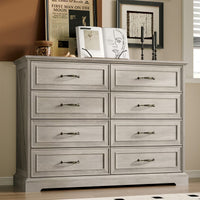 Anymaple Farmhouse Collection Gray Oak 8-Drawer Tall Dresser for Bedroom with deep storage drawers, metal handles and farmhouse bedroom style, front bedroom dresser view