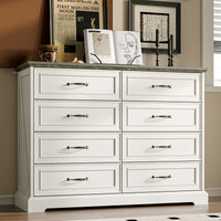 Anymaple Farmhouse Collection White 8-Drawer Tall Dresser for Bedroom with deep storage drawers, metal handles and farmhouse bedroom style, front bedroom dresser view