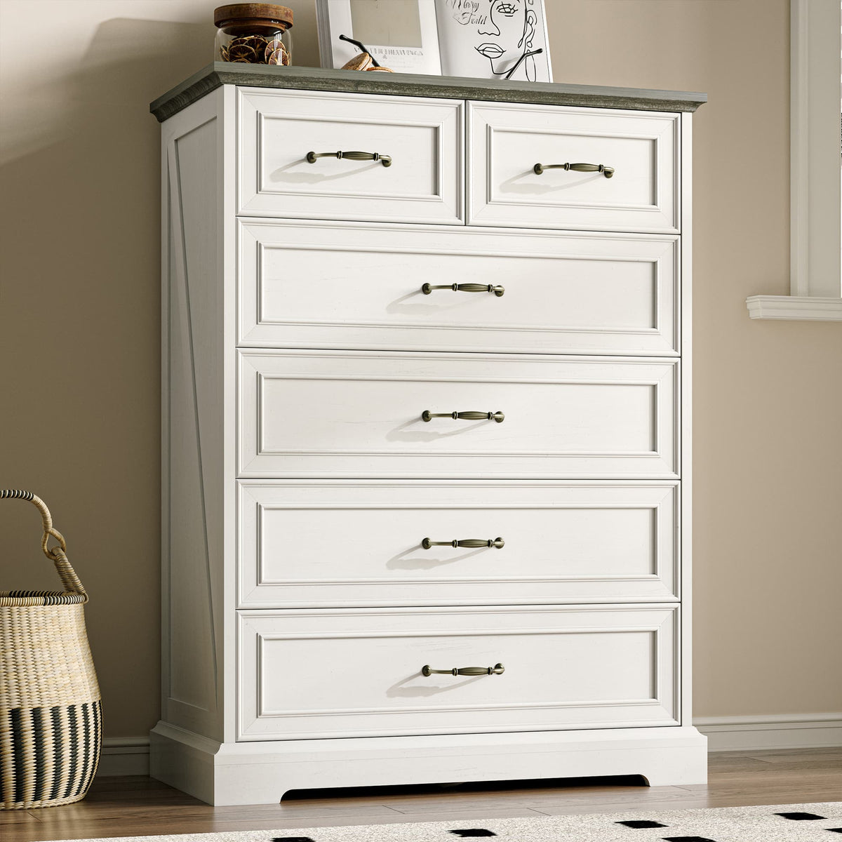 HLG041  Farmhouse 6 Drawers Dresser for Bedroom