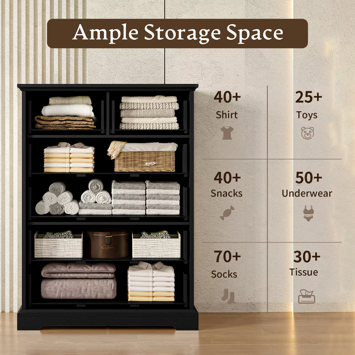 Anymaple Farmhouse Collection Black 6-Drawer Tall Dresser for Bedroom with deep storage drawers, metal handles and farmhouse bedroom style, ample storage capacity view