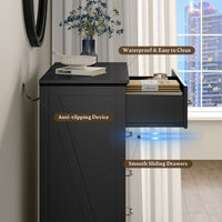 Anymaple Farmhouse Collection Black 6-Drawer Tall Dresser for Bedroom with deep storage drawers, metal handles and farmhouse bedroom style, smooth drawer and anti-slip detail