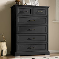 Anymaple Farmhouse Collection Black 6-Drawer Tall Dresser for Bedroom with deep storage drawers, metal handles and farmhouse bedroom style, front bedroom dresser view