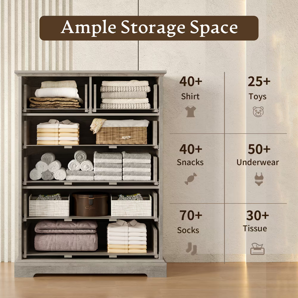 Anymaple Farmhouse Collection Gray Oak 6-Drawer Tall Dresser for Bedroom with deep storage drawers, metal handles and farmhouse bedroom style, ample storage capacity view