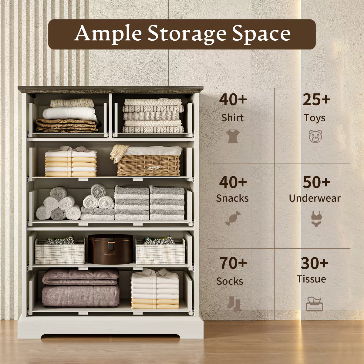 Anymaple Farmhouse Collection White 6-Drawer Tall Dresser for Bedroom with deep storage drawers, metal handles and farmhouse bedroom style, ample storage capacity view
