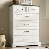 Anymaple Farmhouse Collection White 6-Drawer Tall Dresser for Bedroom with deep storage drawers, metal handles and farmhouse bedroom style, front bedroom dresser view