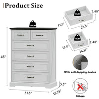 Anymaple Farmhouse Collection White 6-Drawer Tall Dresser for Bedroom product size dimensions, 32"W x 16"D x 43"H