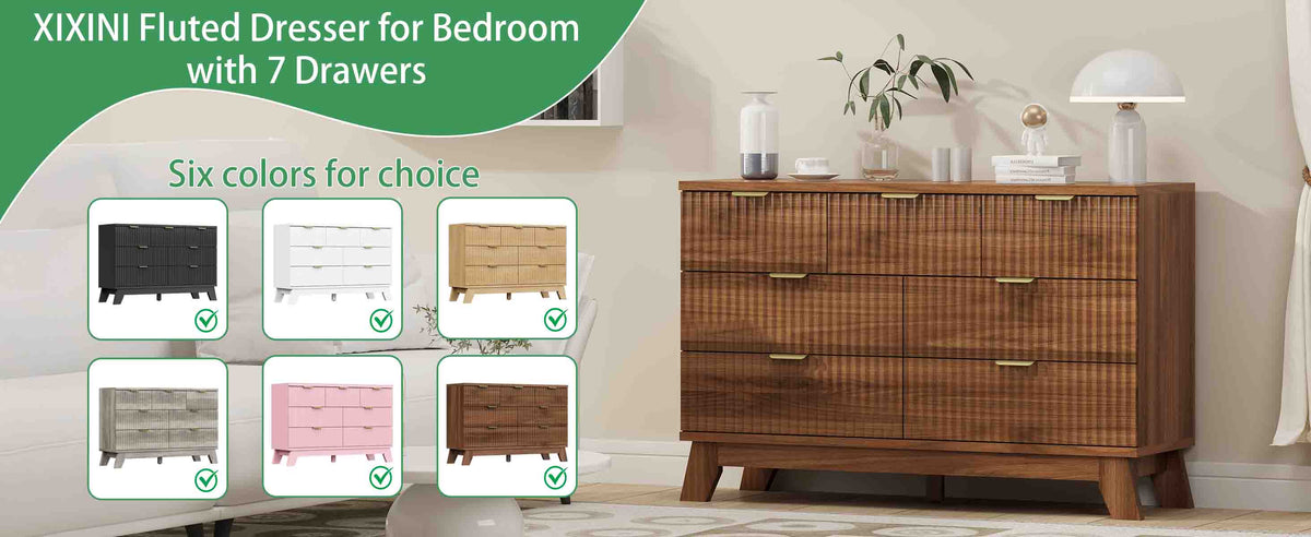 Anymaple Linear Fluted 7-Drawer Dresser