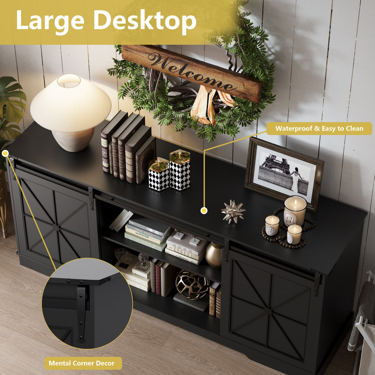 Farmhouse TV Stand for 65/60/55 Inch Tvs