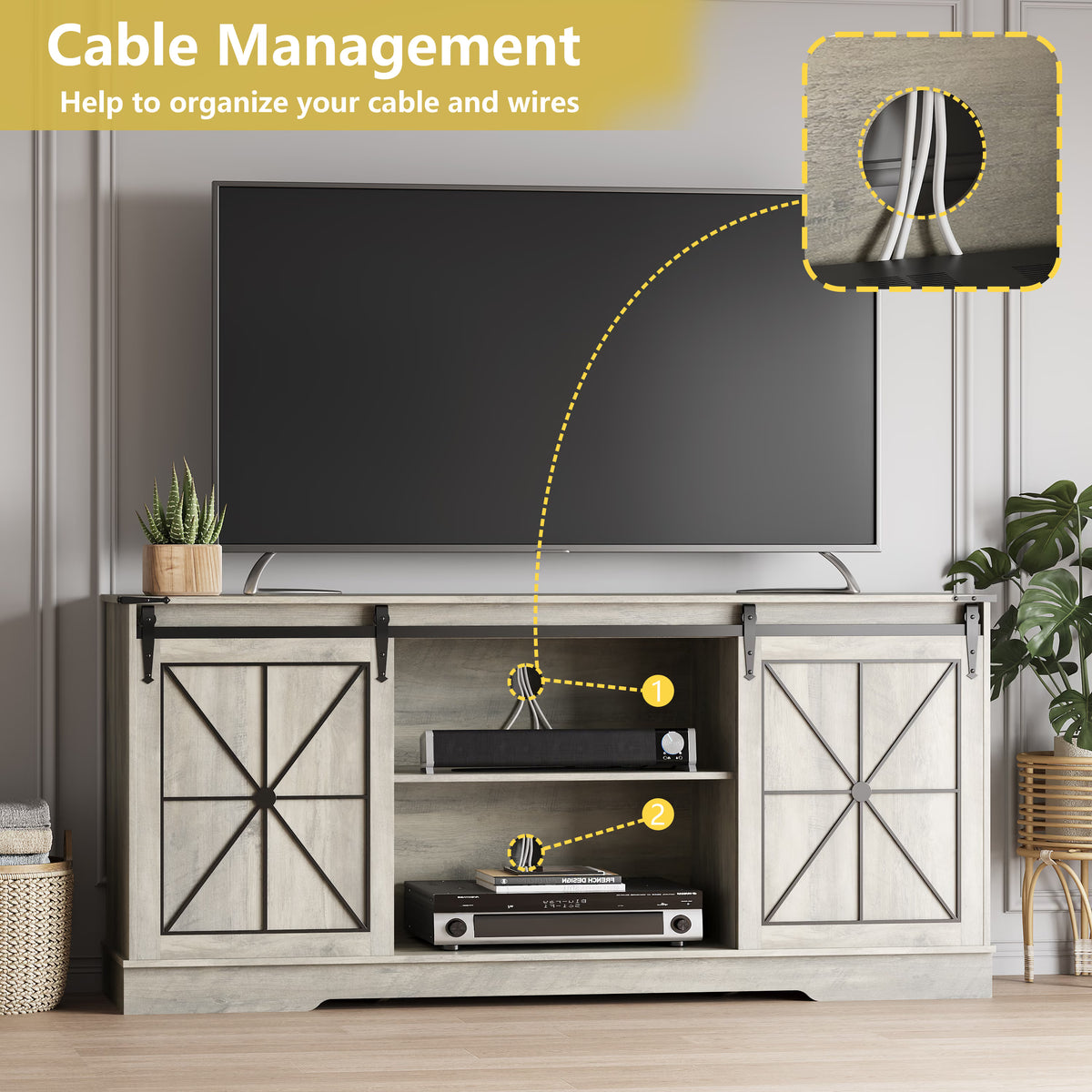 Farmhouse TV Stand for 65/60/55 Inch Tvs