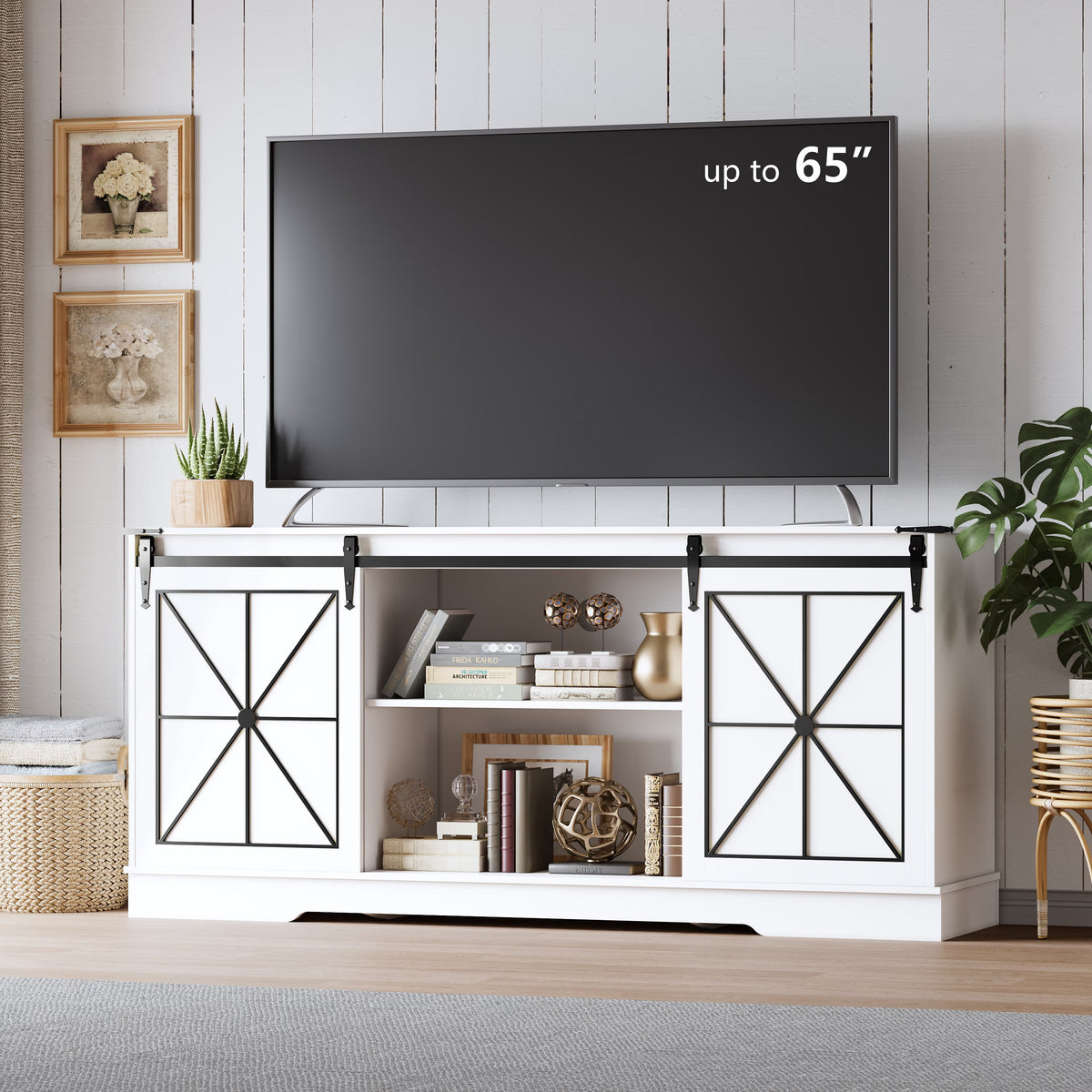 Farmhouse TV Stand for 65/60/55 Inch Tvs