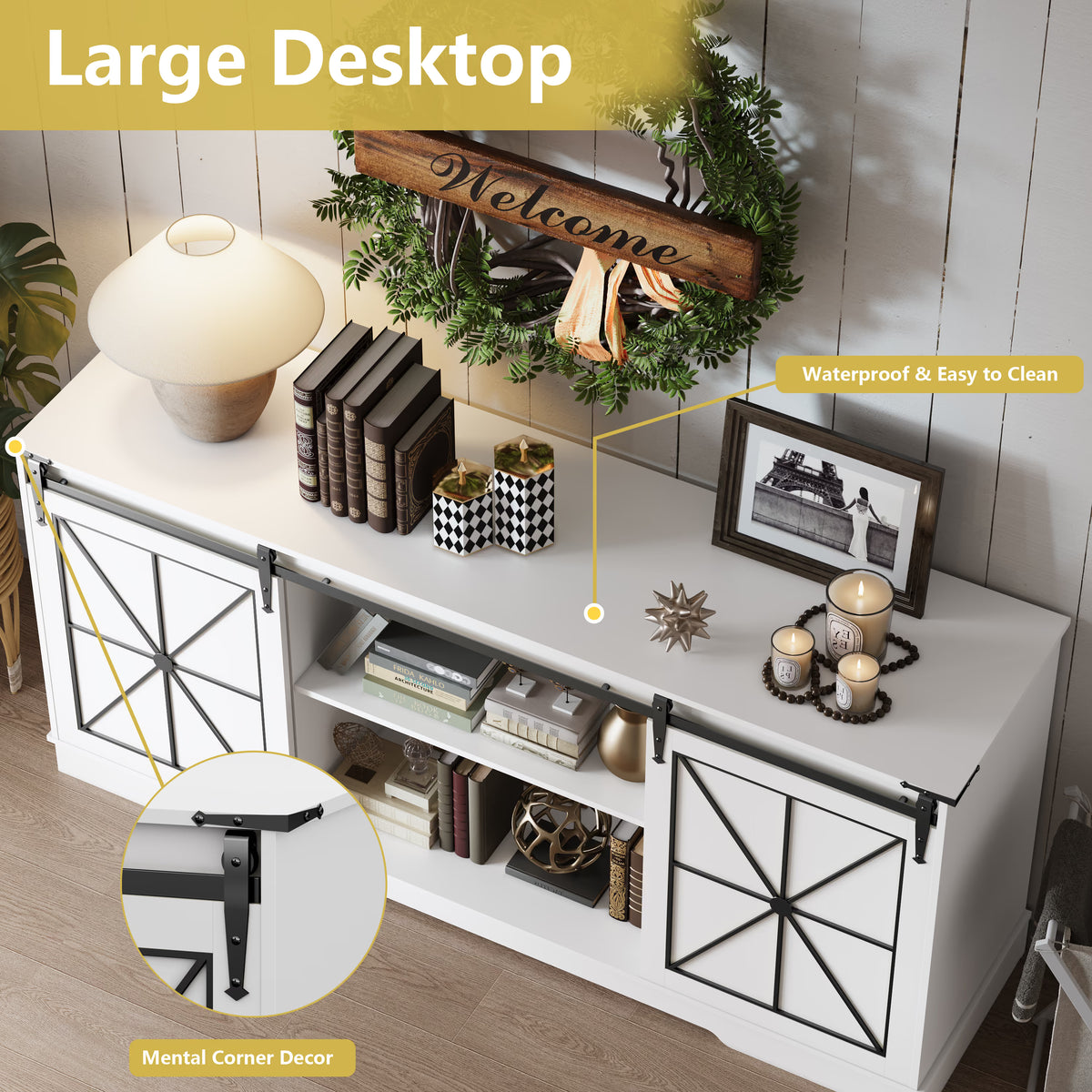 Farmhouse TV Stand for 65/60/55 Inch Tvs