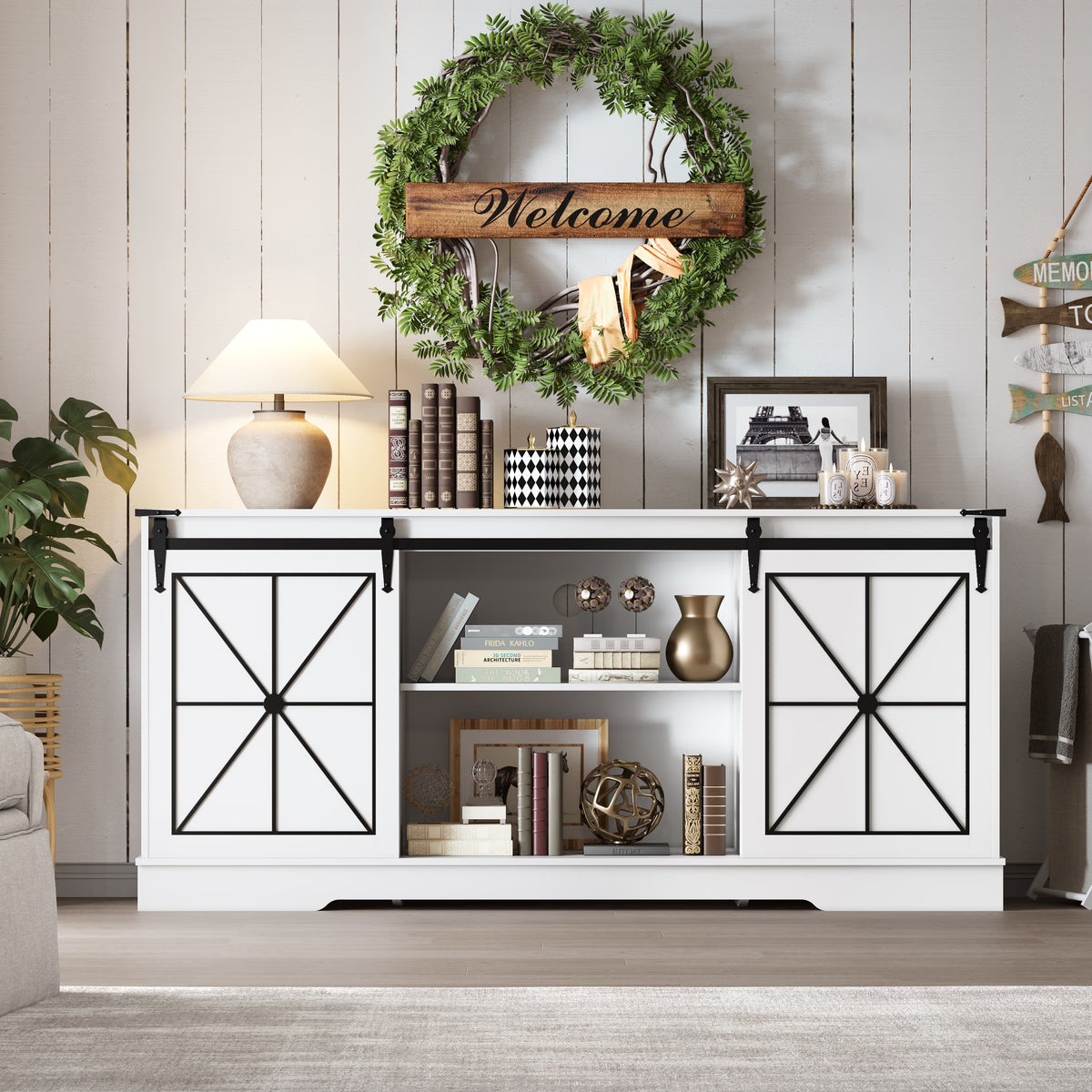 Farmhouse TV Stand for 65/60/55 Inch Tvs