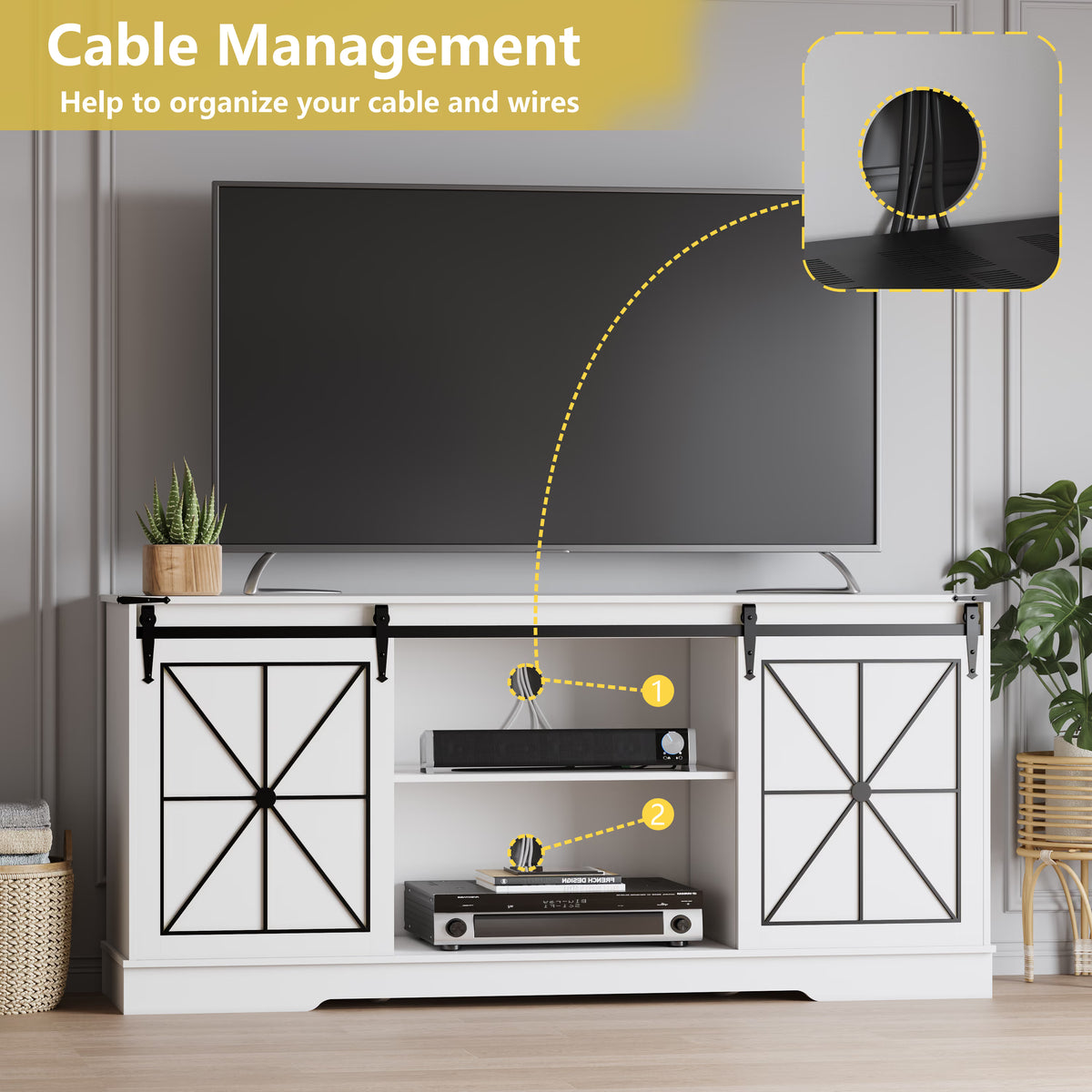 Farmhouse TV Stand for 65/60/55 Inch Tvs