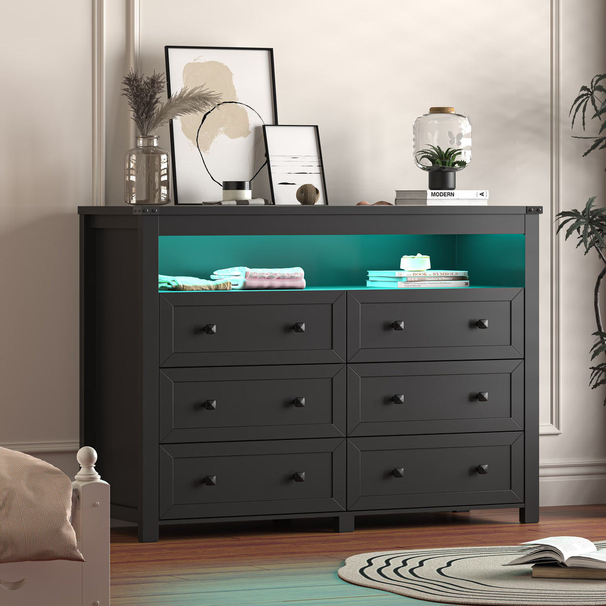Liora  6-Drawer High Dresser with LED Light