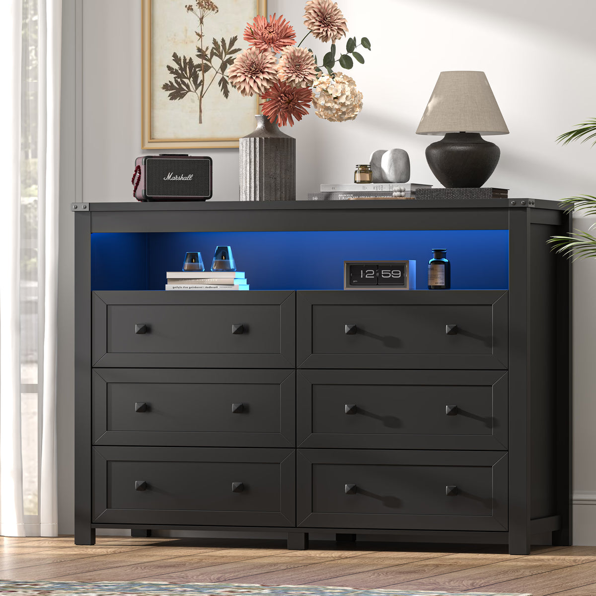 Liora  6-Drawer High Dresser with LED Light