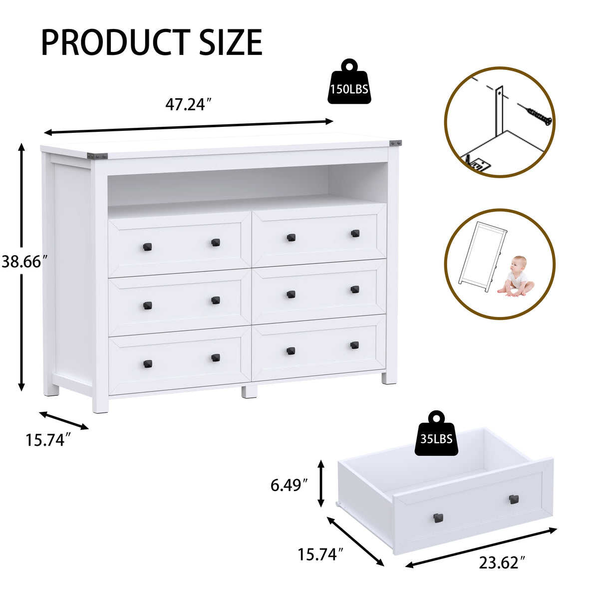 Liora  6-Drawer High Dresser with LED Light