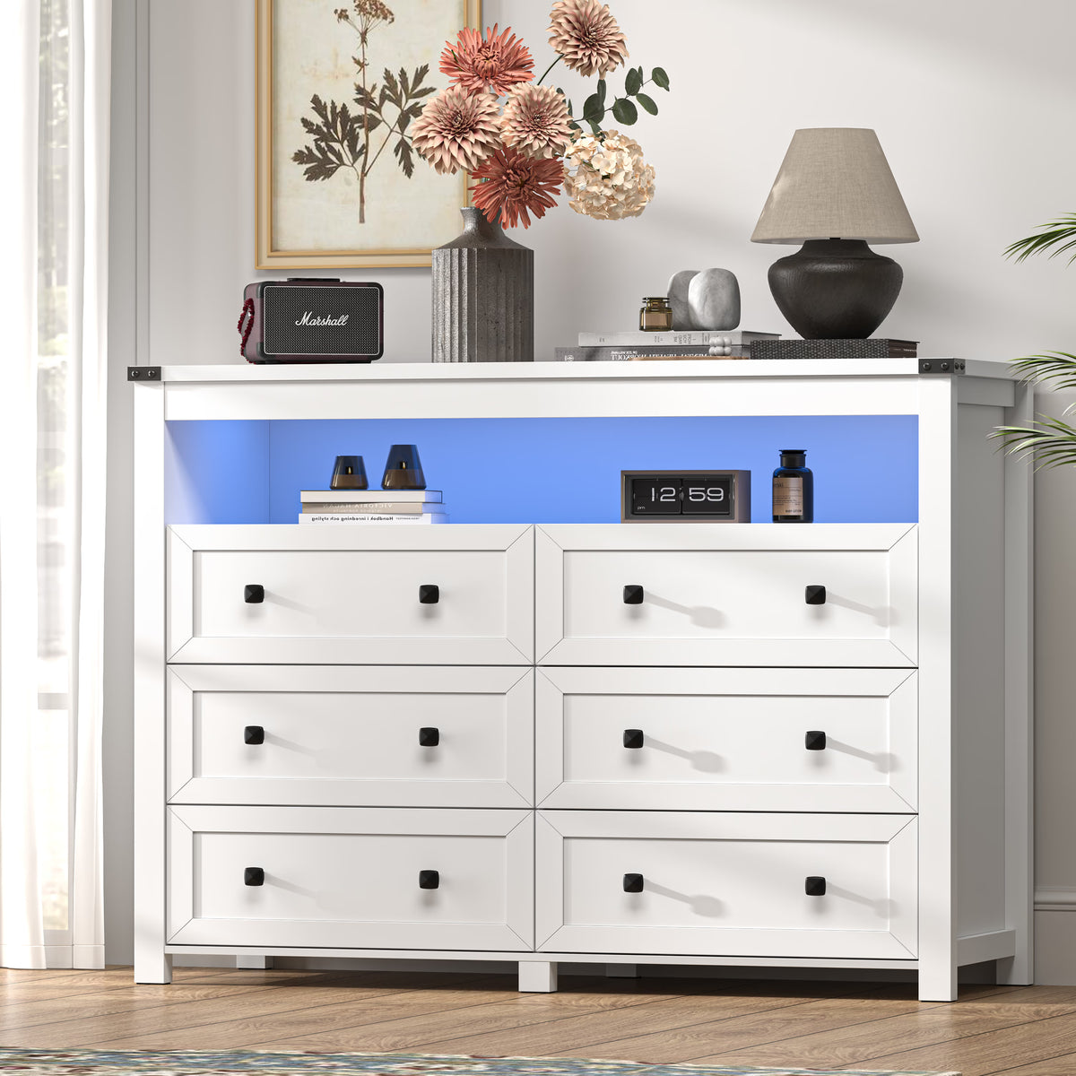 Liora  6-Drawer High Dresser with LED Light
