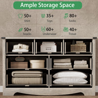 Anymaple Marlow Collection Gray Oak 7-drawer wide dresser with deep storage drawers and black metal handles, ample storage space