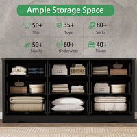 Anymaple Marlow Collection Black 9-drawer wide dresser with deep storage drawers and black metal handles, ample storage space