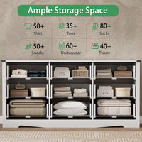 Anymaple Marlow Collection White 9-drawer wide dresser with deep storage drawers and black metal handles, ample storage space
