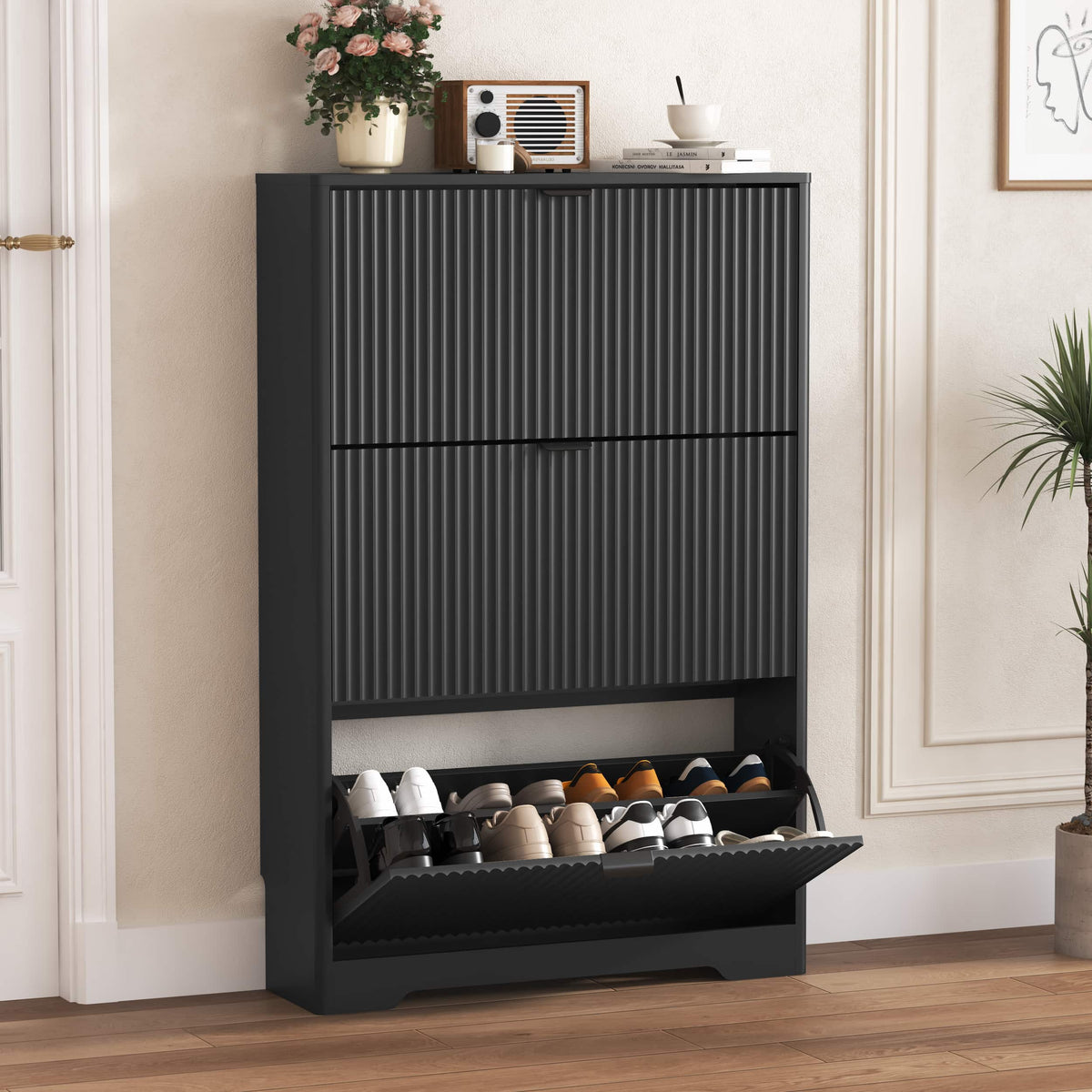 Linea Storage Cabinet with 3 Flip Drawers
