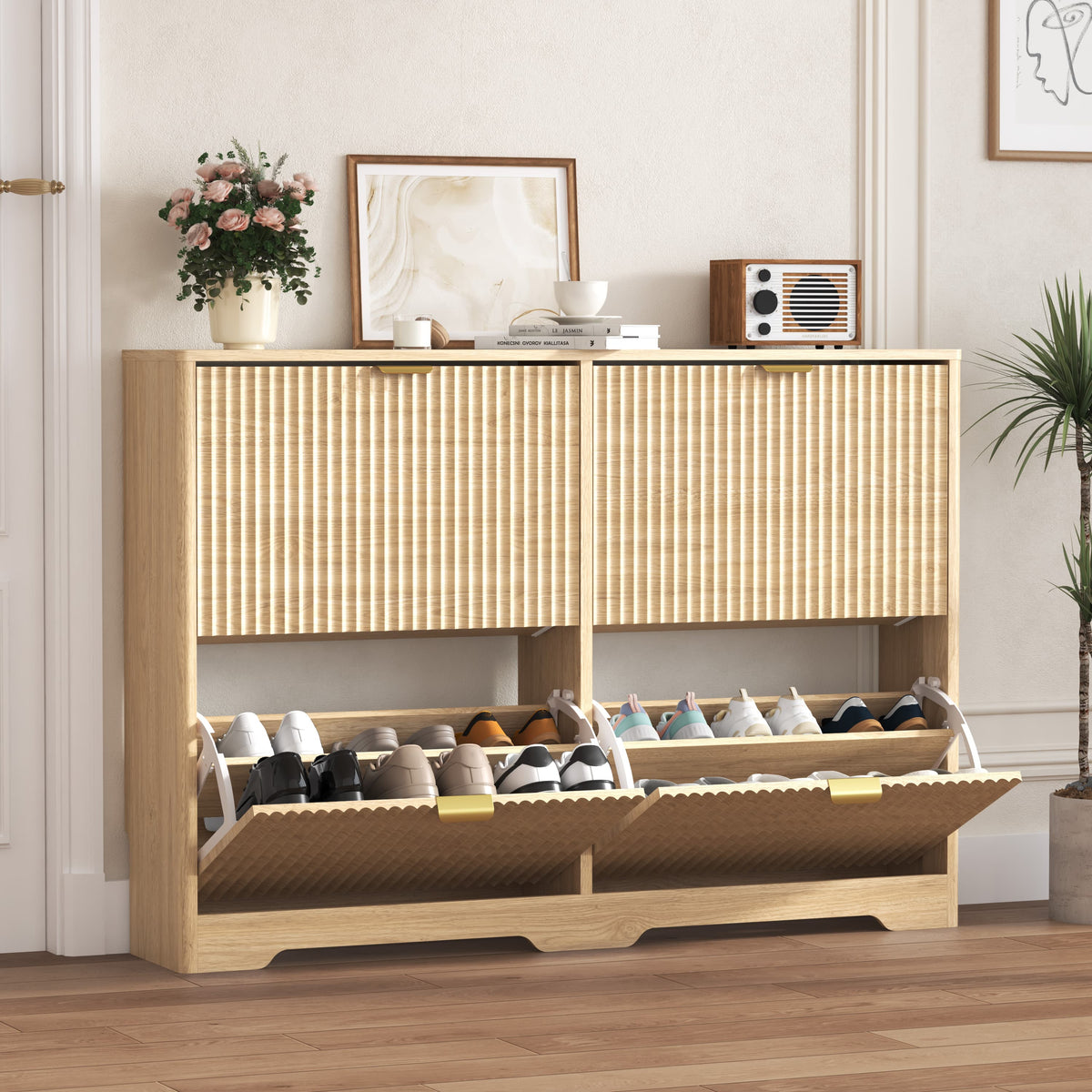 Linea Shoe Cabinet with 4 Flip Drawer