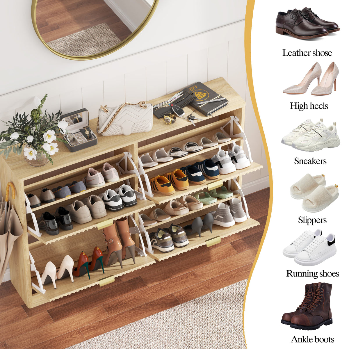 Linea Shoe Cabinet with 4 Flip Drawer