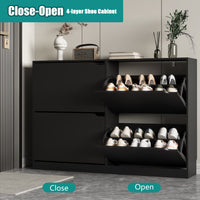 Anymaple Crestline Black 4-door shoe cabinet, adjustable interior panels for flexible shoe organization