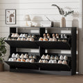 Anymaple Crestline Black 4-door shoe cabinet, 4-door shoe cabinet for entryway with concealed flip drawer storage