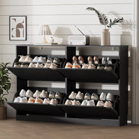 Anymaple Crestline Black 4-door shoe cabinet, 4-door shoe cabinet for entryway with concealed flip drawer storage