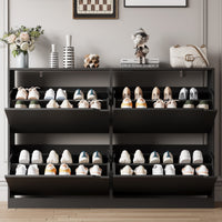 Anymaple Crestline Black 4-door shoe cabinet, flip drawer storage for sneakers flats sandals and daily shoes