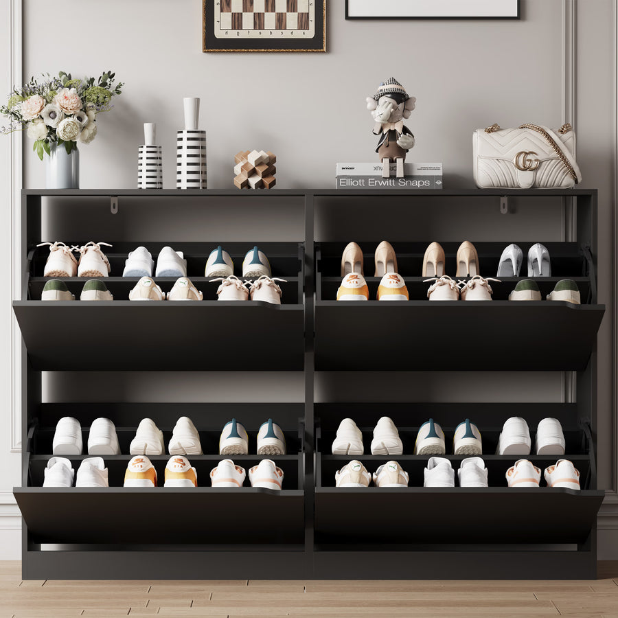 Anymaple Crestline Black 4-door shoe cabinet, flip drawer storage for sneakers flats sandals and daily shoes