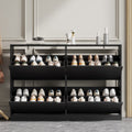 Anymaple Crestline Black 4-door shoe cabinet, narrow shoe cabinet styled for hallway entryway or apartment corridor