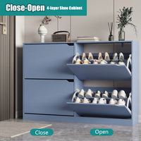 Anymaple Crestline Blue 4-door shoe cabinet, flip drawer storage for sneakers flats sandals and daily shoes