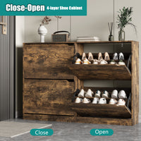 Anymaple Crestline Brown 4-door shoe cabinet, 4-door shoe cabinet for entryway with concealed flip drawer storage