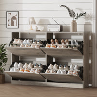 Anymaple Crestline Gray 4-door shoe cabinet, 4-door shoe cabinet for entryway with concealed flip drawer storage