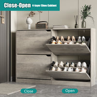 Anymaple Crestline Gray 4-door shoe cabinet, flip drawer storage for sneakers flats sandals and daily shoes