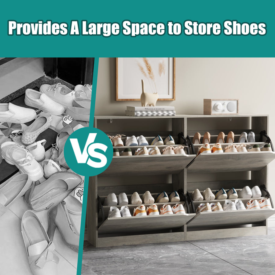 Anymaple Crestline Gray 4-door shoe cabinet, hidden shoe storage cabinet that helps reduce visible clutter and dust
