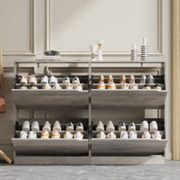 Anymaple Crestline Gray 4-door shoe cabinet, narrow shoe cabinet styled for hallway entryway or apartment corridor