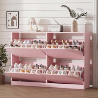 Anymaple Crestline Pink 4-door shoe cabinet, 4-door shoe cabinet for entryway with concealed flip drawer storage