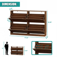 Anymaple Crestline Walnut 4-door shoe cabinet, shoe cabinet dimensions for slim hallway and foyer placement